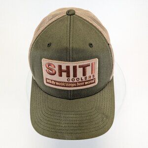 Shiti Coolers Mesh Trucker Hat Olive Green Tan Funny Beer Beverage Humor